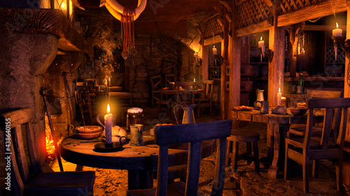 Quadro su tela 3D Rendering Medieval Tavern