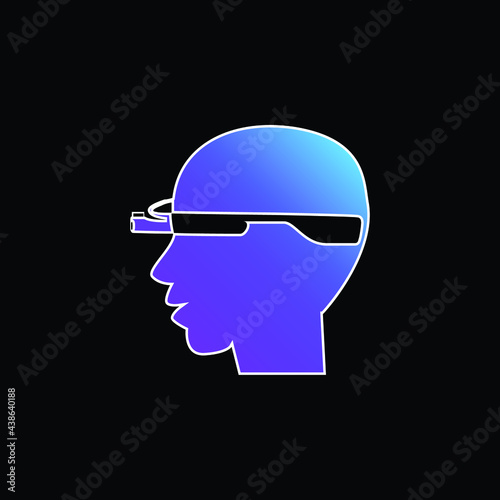 Bald Man Head Side With Google Glasses blue gradient vector icon