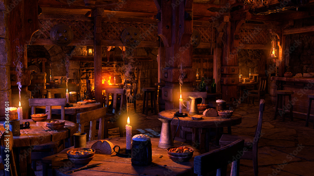 Naklejka premium 3D Rendering Medieval Tavern