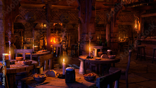 Canvas Print 3D Rendering Medieval Tavern