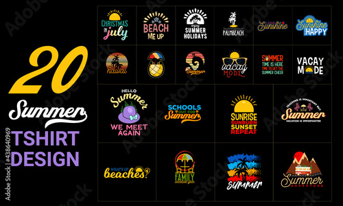 Summer T-shirt design, Vacation T-shirt Design Vector, Summer T-shirt Bundle, 20 Summer T-shirt set,  Vector Tshirt for men and women