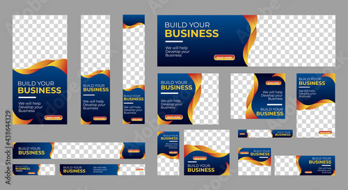 Set of Corporate Business web banners with standard size and place for images. Vertical, horizontal and square template. Vector illustration