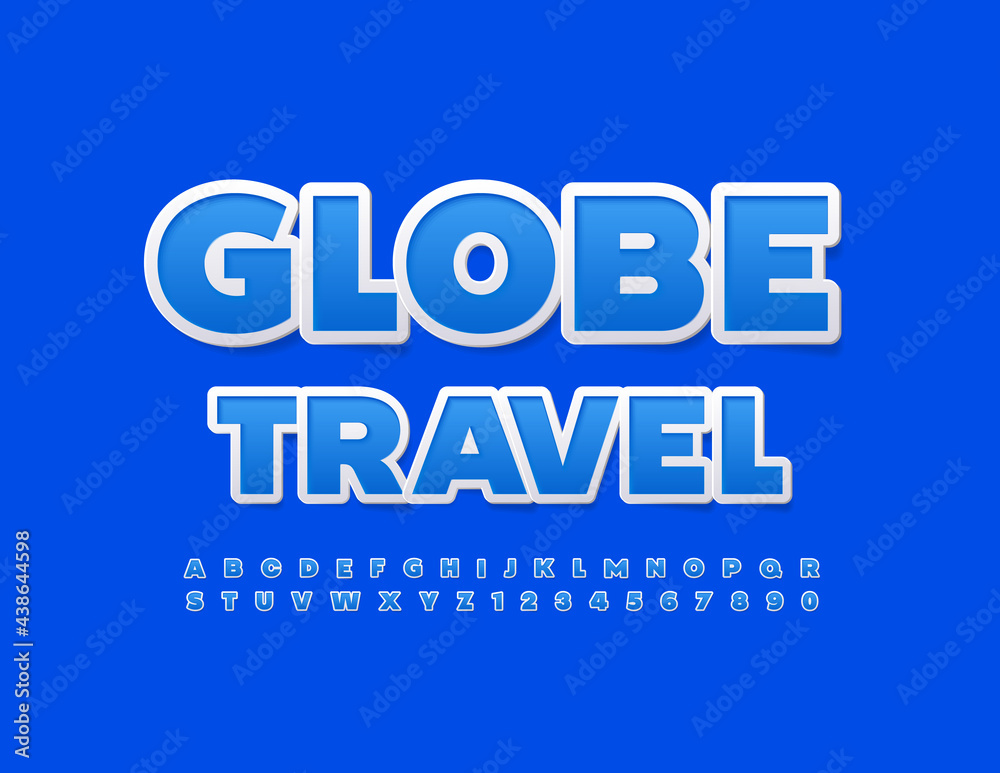 Vector bright Logo Global Travel. Trendy Blue Font. Artistic Alphabet Letters and Numbers