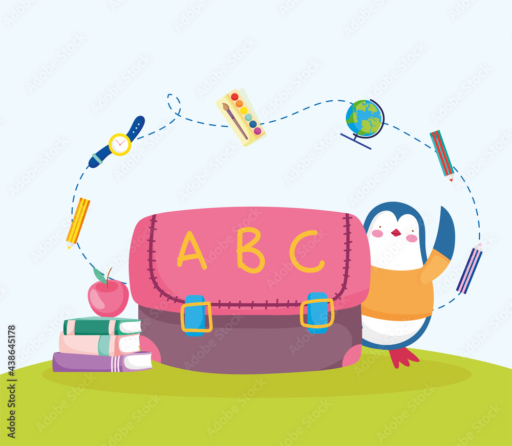 Fototapeta premium penguin and school bag