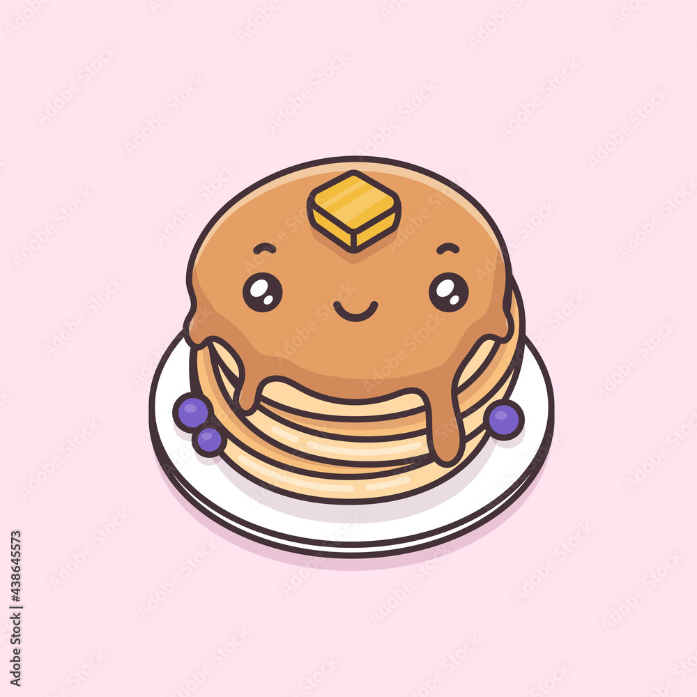 Kawaii pancakes vector cartoon mascot character Stock Vector Adobe Stock