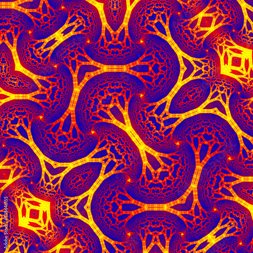 Abstract purple yellow fire fractal pattern. Pattern and embellish your design. The fractal is never stops and always repeats ad infinitum. You can use it as a background for your phone or any design