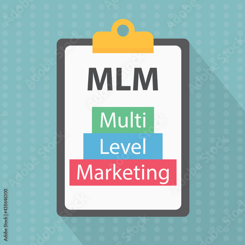 MLM Multi Level Marketing written on clipboard- vector illustration