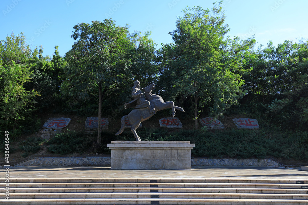 Ancient Chinese cavalry sculpture in the park