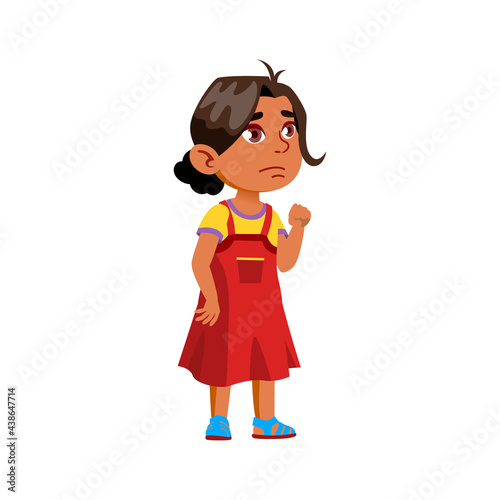 confused indian girl look at toy in store cartoon vector. confused indian girl look at toy in store character. isolated flat cartoon illustration