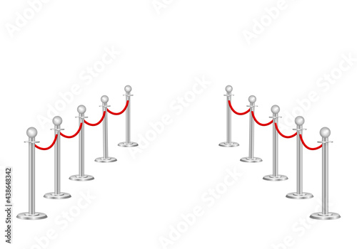 Red carpet and rope path barriers 3d. 