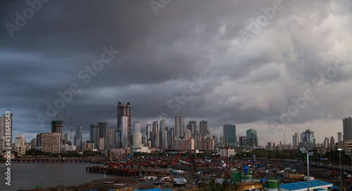 Dramatic, Monsoon clouds rolling over south mumbai, areas of lower parel, haji ali and worli.