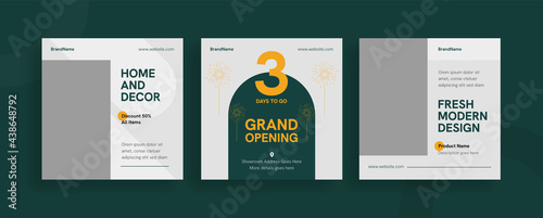 Set of editable templates for Instagram post, Facebook square frame, social media, decor, advertisement, and business promotion, fresh design with white green color and minimalist vector (1/3)
