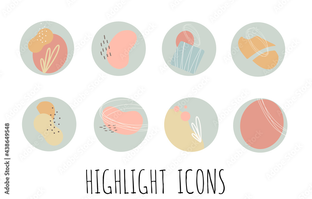 Set of vector abstract backgrounds for social media stories, highlights. Doodle style.