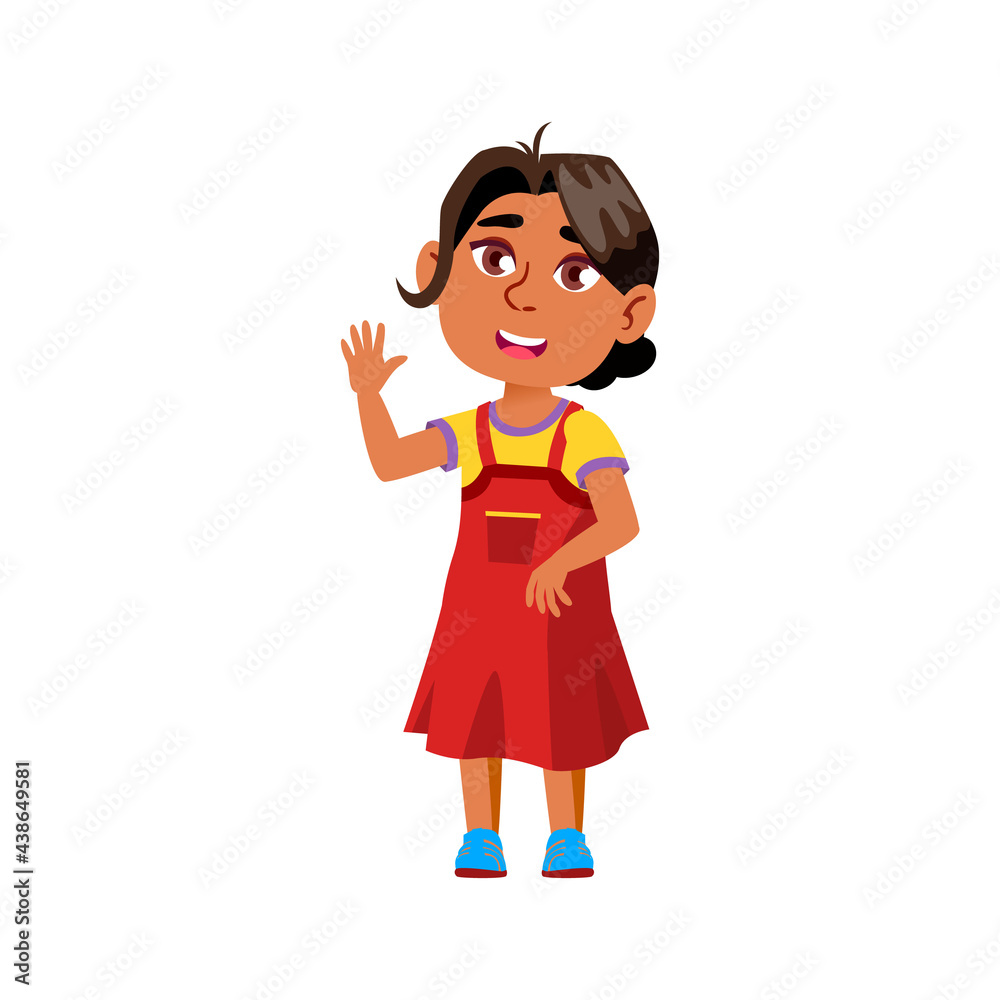 cute indian girl greeting parents in elementary school cartoon vector. cute indian girl greeting parents in elementary school character. isolated flat cartoon illustration cute indian girl greeting parents in elementary school cartoon vector. cute indian girl greeting parents in elementary school character. isolated flat cartoon illustration