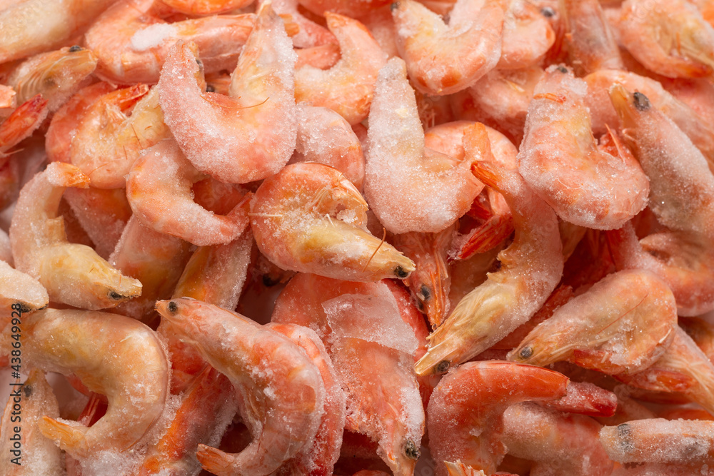 Fresh shrimps in ice. Top view. Fresh shrimps in ice. Top view.