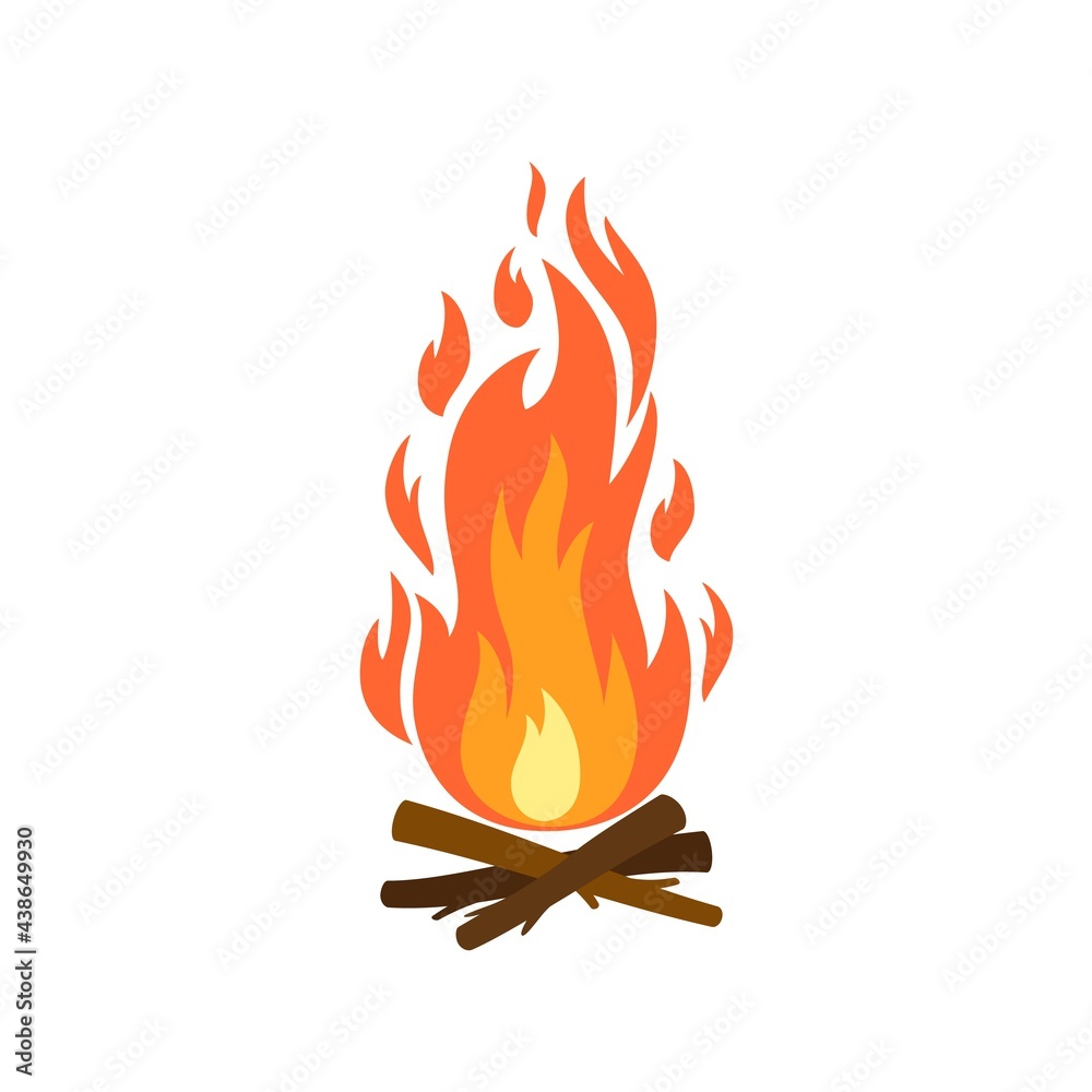 Vector cartoon flat illustration of campfire with burning wood isolated on  white background. Fire wood and bonfire icon for web, print, decoration,  bonfire night. Fire pit in camping illustration. Stock Vector |