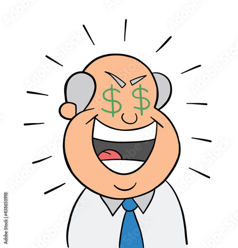 Cartoon boss man greedy, vector illustration