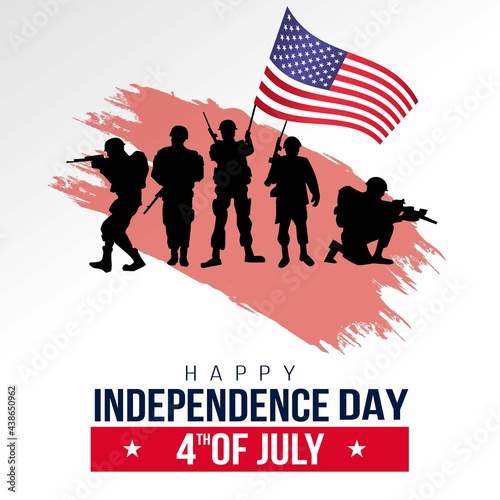 happy independence day America. vector illustration of American army with flag. white background
