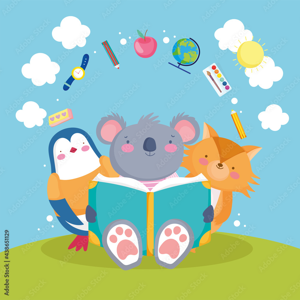 Naklejka premium animals school book