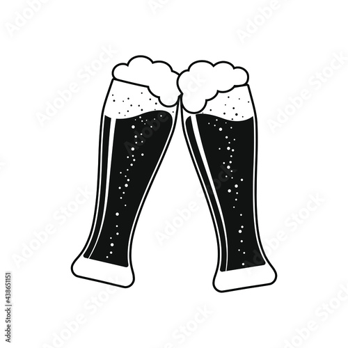 Two beer glass clink graphic icon. Beer glasses sign isolated on white background. Beer house symbol template. Vector illustration
