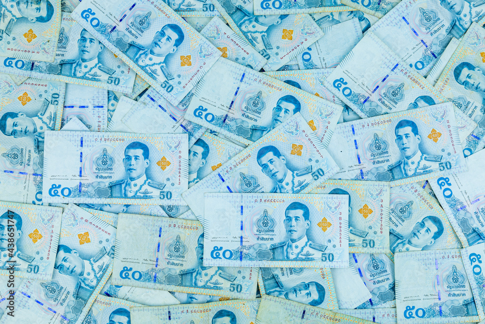 Thai money 50 baht, Thai banknote background.