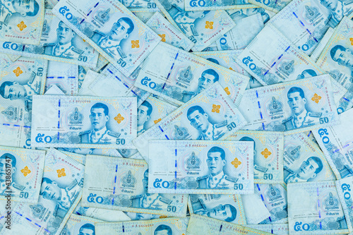 Thai money 50 baht  Thai banknote background.