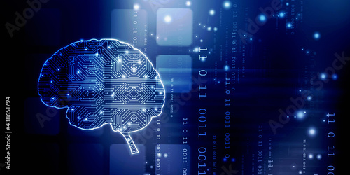 Wallpaper Mural 2d illustration Concept of thinking, background with brain, Abstract Artificial intelligence. Technology web background
 Torontodigital.ca