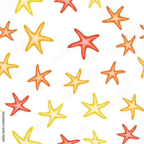Starfish repeating background seamless pattern tile vector.Colorful sea star texture. Summer textile fashion print design.Wrapping paper.Backdrop. Sea vacation illustration.Beach underwater clip-art. 