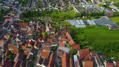 Aerial view of the village Lienzingen in Germany. On a sunny morning in spring. photo