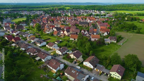 Aerial view of the village Lienzingen in Germany. On a sunny morning in spring. photo