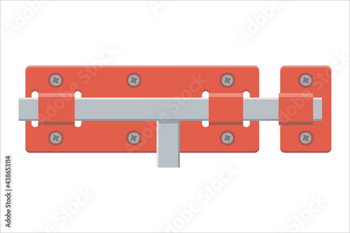 Door latch,  sliding lock with dead bolt in flat style.  Isolated on white background. Vector illustration.