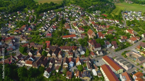 Aerial view of the village zaberfeld in Germany. On a sunny morning in spring. photo