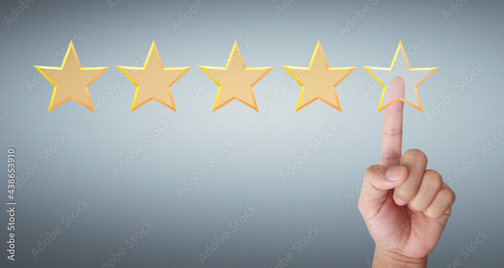 Hand of touching rise on increasing five stars. Increase rating evaluation Hand of touching rise on increasing five stars. Increase rating evaluation