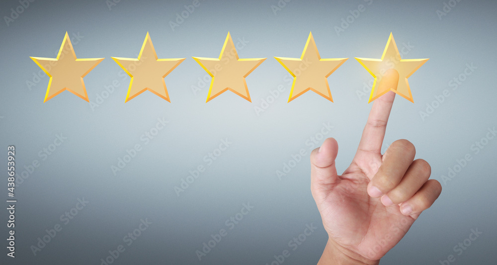 Hand of touching rise on increasing five stars. Increase rating evaluation Hand of touching rise on increasing five stars. Increase rating evaluation