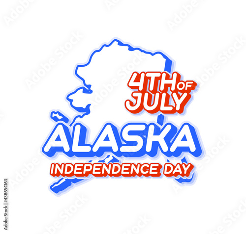 alaska state 4th of july independence day with map and USA national color 3D shape of US state Vector Illustration