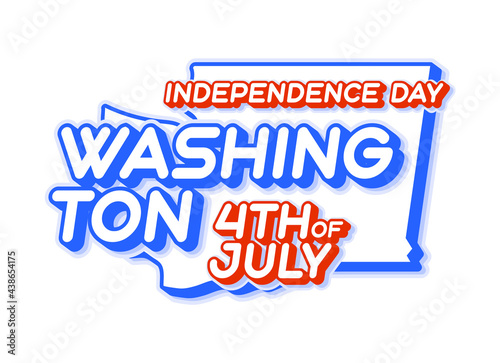 washington state 4th of july independence day with map and USA national color 3D shape of US state Vector Illustration
