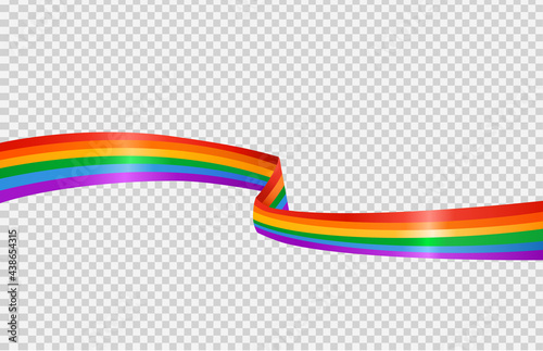 Waving rainbow LGBT flag isolated on png or transparent  background, Symbol of LGBT gay pride,vector illustration