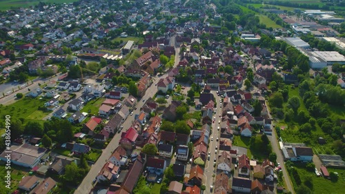 Aerial view of the city Güglingen in Germany. On a sunny morning in spring. photo