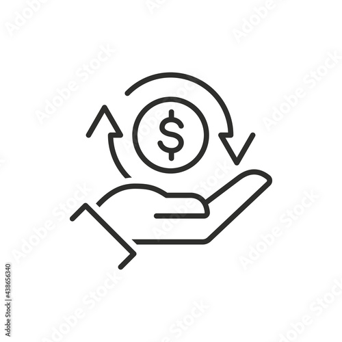 cashback icon, return money, cash back rebate, thin line web symbol on white background - editable stroke vector illustration eps10
