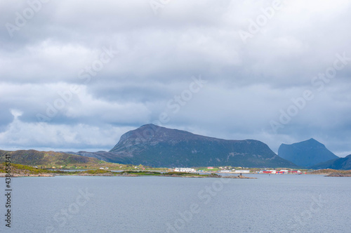 Norwegian fjords shore landscapes view from the sea