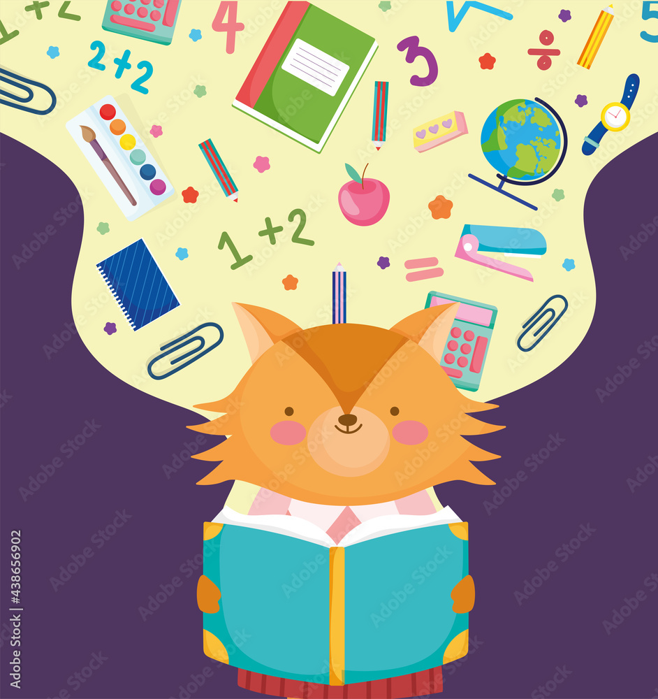 Fototapeta premium cute fox reading book