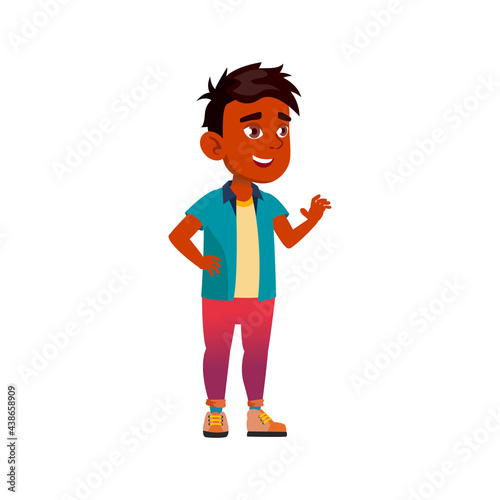 smiling arabian boy choosing ice cream in cafeteria cartoon vector. smiling arabian boy choosing ice cream in cafeteria character. isolated flat cartoon illustration
