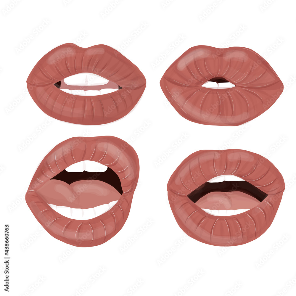 Red lips set. Sexy and glamour red lips. Gestures Collection Expressing Different Emotions. Vector illustration EPS10 Red lips set. Sexy and glamour red lips. Gestures Collection Expressing Different Emotions. Vector illustration EPS10