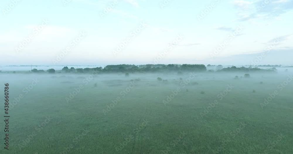 Flight over the river and meadows on an early summer morning Flight over the river and meadows on an early summer morning