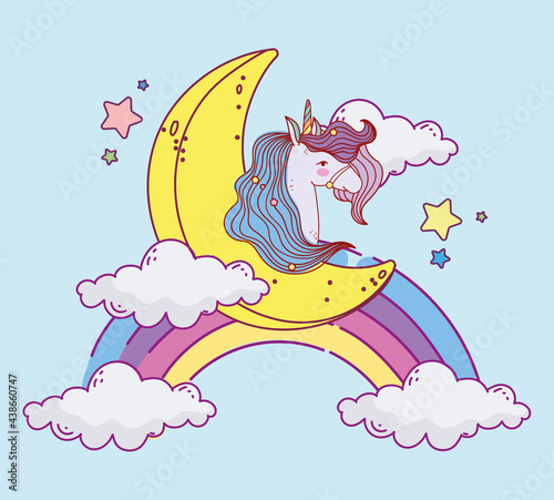 unicorn on rainbow and moon
