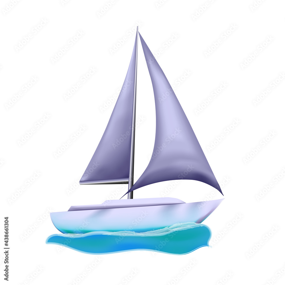 Isolated sailing ship. Awesome sail boat on blue sea water. Luxury yacht race, ocean sailing regatta vector illustration. Nautical worldwide yachting or traveling promotion. Yachting race layout. Isolated sailing ship. Awesome sail boat on blue sea water. Luxury yacht race, ocean sailing regatta vector illustration. Nautical worldwide yachting or traveling promotion. Yachting race layout.