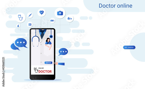 Fotografija Online consultation doctor on smartphone app with Doctor and patient on screen