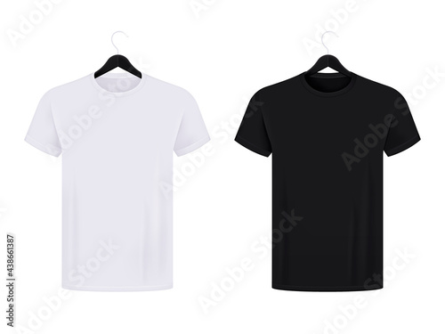 mockup of black and white t-shirt on a hanger