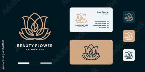 Feminine beauty salon and spa line art monogram shape logo.golden logo design, icon and business card template.