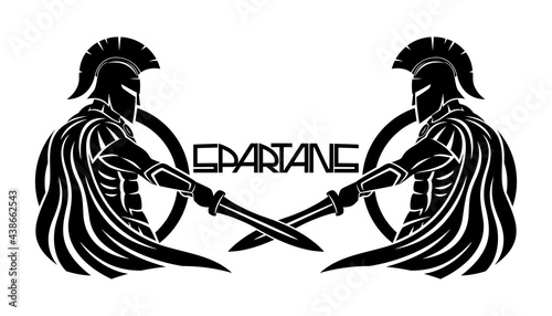 Spartans with swords and shields on a white background.